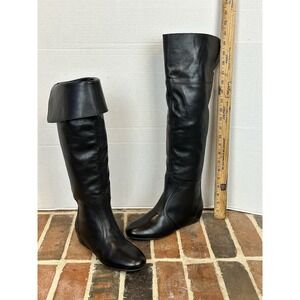 Le Château Black Italian Leather Knee High OTK Slouch Boots Size 7.5 With Fold